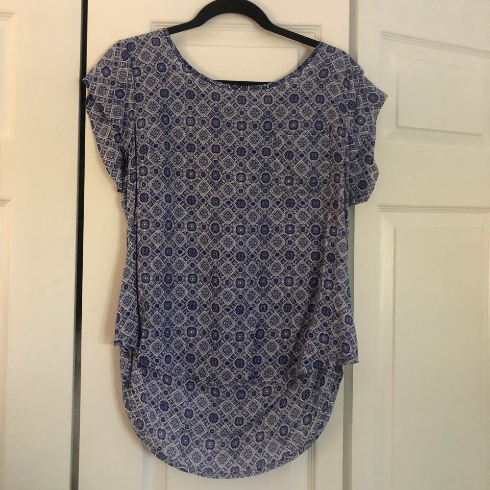 Willi Smith Blouse, Blue/White, Size XL
